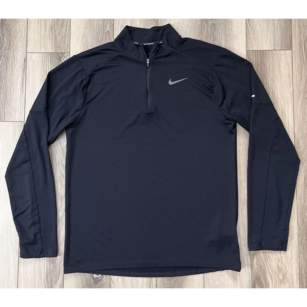 Nike Running Long Sleeve Pullover Mens S Black Heather 1/4 Zip Dri-Fit Stretch